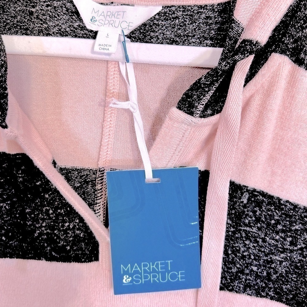 NWT Market & Spruce Brushed Knit Light Pink and Black Striped Hoodie Size Large - Picture 6 of 11